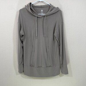 Kindred Bravely Small Petite Bamboo Maternity & Nursing Hoodie Tan Beige Pockets